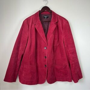 Talbots Womens 20W Burgundy Red Corduroy Blazer Jacket Pockets Lined Autumn Fall